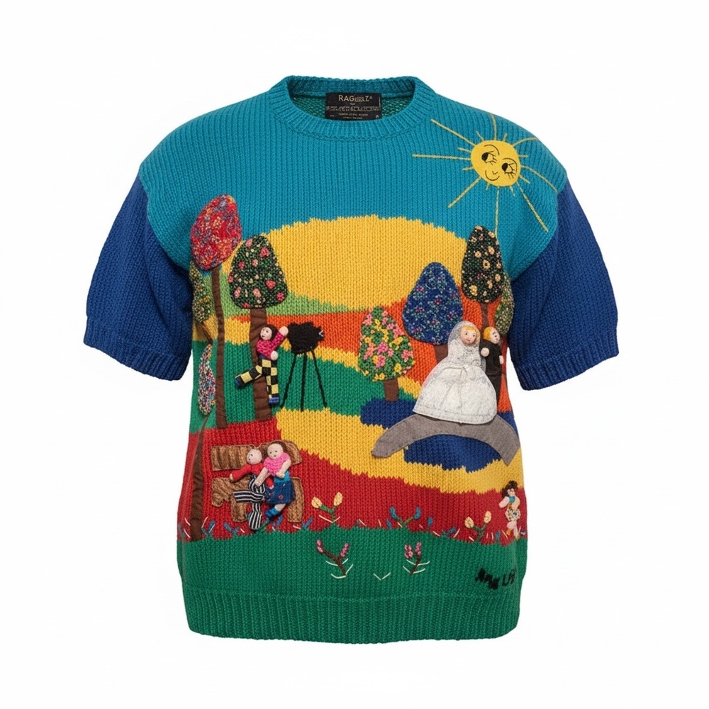 Vintage Colorful 3D Graphic Knit Sweater